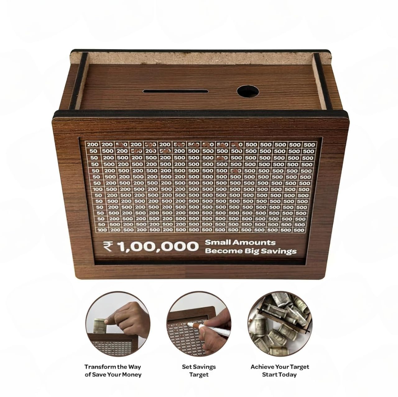 Wooden Piggy Bank for ₹1 Lakh | Money Saving Challenge Box for Kids & Adults | Durable Cash & Coin Storage
