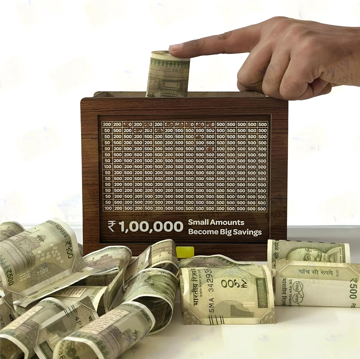 Wooden Piggy Bank for ₹1 Lakh | Money Saving Challenge Box for Kids & Adults | Durable Cash & Coin Storage