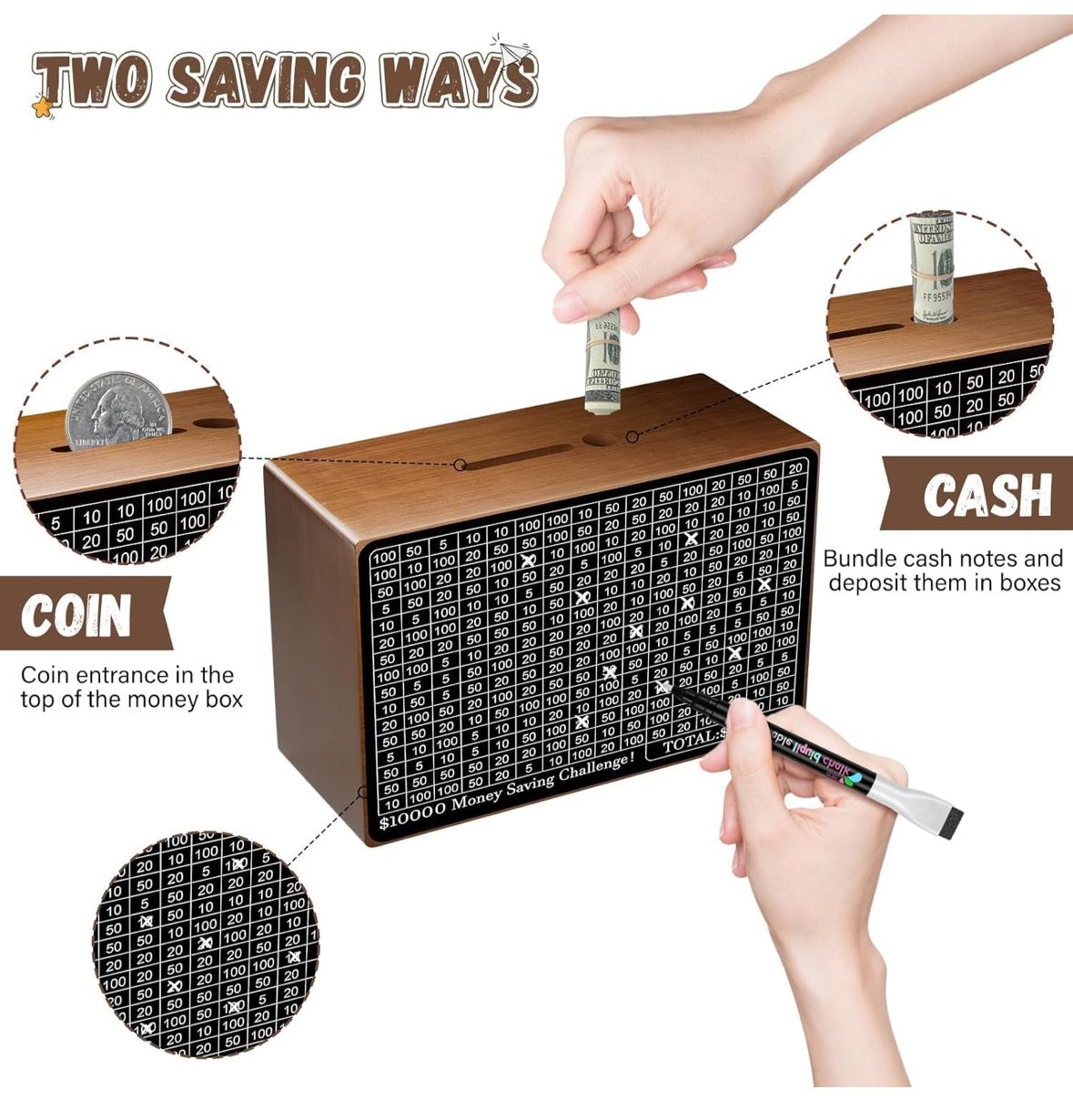 Wooden Piggy Bank for ₹1 Lakh | Money Saving Challenge Box for Kids & Adults | Durable Cash & Coin Storage