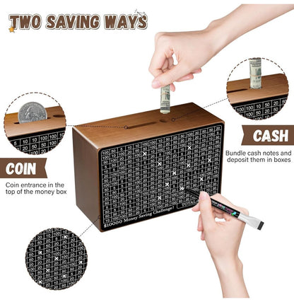 Wooden Piggy Bank for ₹1 Lakh | Money Saving Challenge Box for Kids & Adults | Durable Cash & Coin Storage